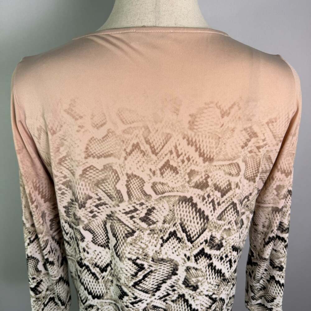 Calvin Klein Womens 0X Plus Tan Snakeskin Ombre V-Neck 3/4 Split Sleeve Blouse - Picture 10 of 16